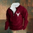 thumbnail image 2 of DODADAWANJ Mens Stand Collar Sweatshirts Bull Graphic Quarter Zip Pullover Big and Tall Long Sleeve Sweatshirt for Outdoor Daily Travel Wine S, 2 of 4