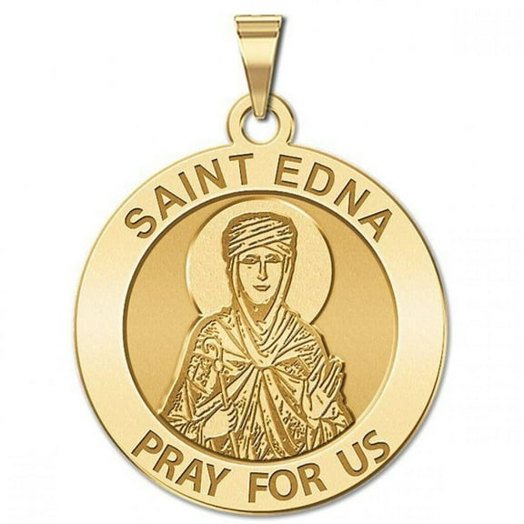 PicturesOnGold.com Saint Edna Religious Medal Unisex Female Adult - 2/3 inch Size of Dime, Solid 14K Yellow Gold