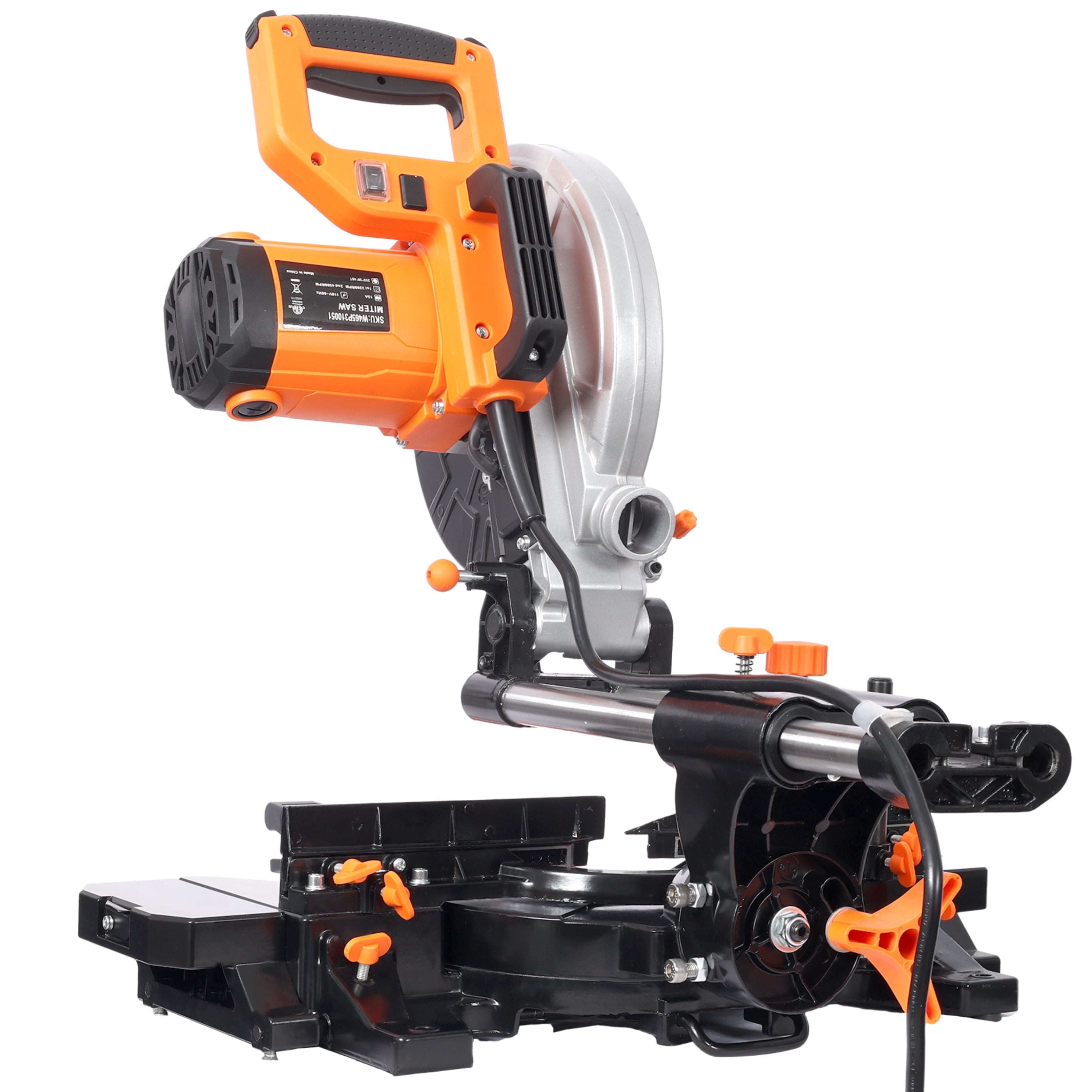 LuckyNote 10-Inch Single Bevel Double Speed Sliding Miter Saw, 48T Blade, 2-Speed 3200/5000 RPM, 3.5"x13" Cutting Capacity Black+Orange