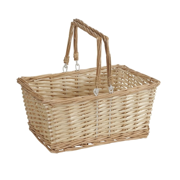 Woven Market Basket, Handwoven Willow Weave Storage Basket with Sturdy Metal Anchored Handles, Natural, 15"L x 11"W x 6.7"H