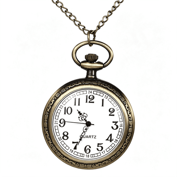 DESIGNICE Men Women Pocket Watch: Classic Arabic Numeral Quartz Open Face Vintage Fob Pendant Timepiece with Chain Watch Necklace