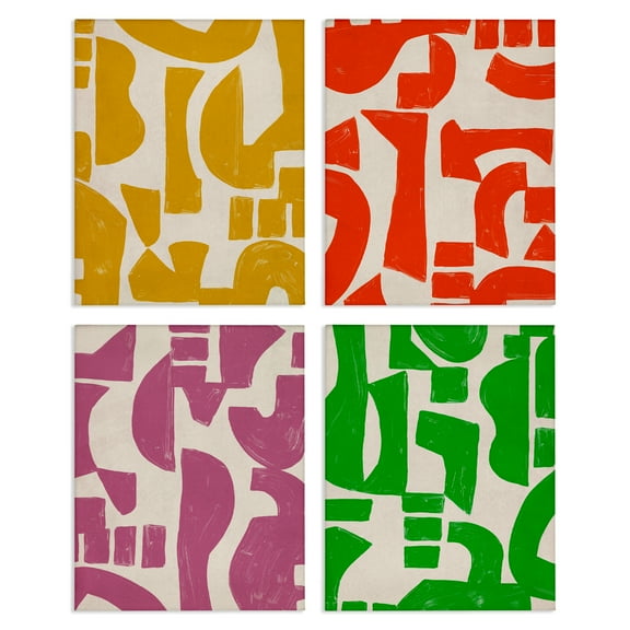 Stupell Industries Contemporary Shapes Collage Abstract Painting Wrapped Canvas Art Print Wall Art, 14 x 11, Set of 4