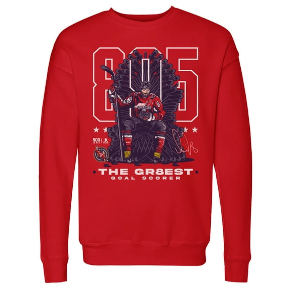 Men's 500 Level Alexander Ovechkin Red Washington Capitals NHL All-Time Leading Goal Scorer Throne Pullover Sweatshirt