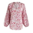 thumbnail image 5 of T Shirts for Women Casual Tops Winter Fall Long Sleeve Blouse Petal Shirt Floral Shirt Shirt V Neck Tee T-shirt Top, 5 of 8