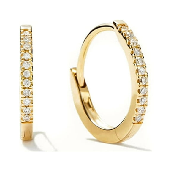 Thin Yellow Gold Plated Pure 925 Sterling Silver Post Iced Cubic Zirconia Women Men Skinny Hoop Earrings