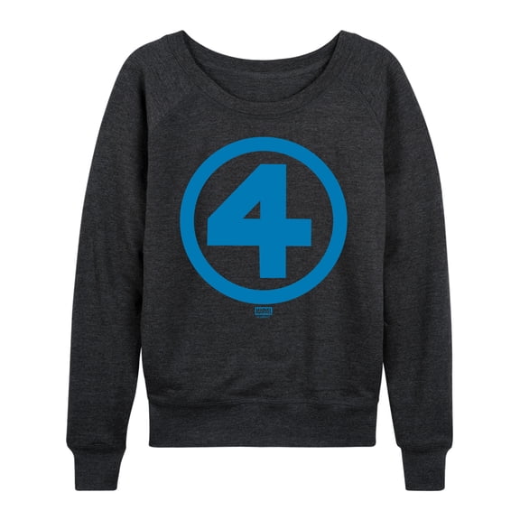 Fantastic Four - Logo Blue Women's Lightweight French Terry Wide Neck Long Sleeve Graphic Shirt