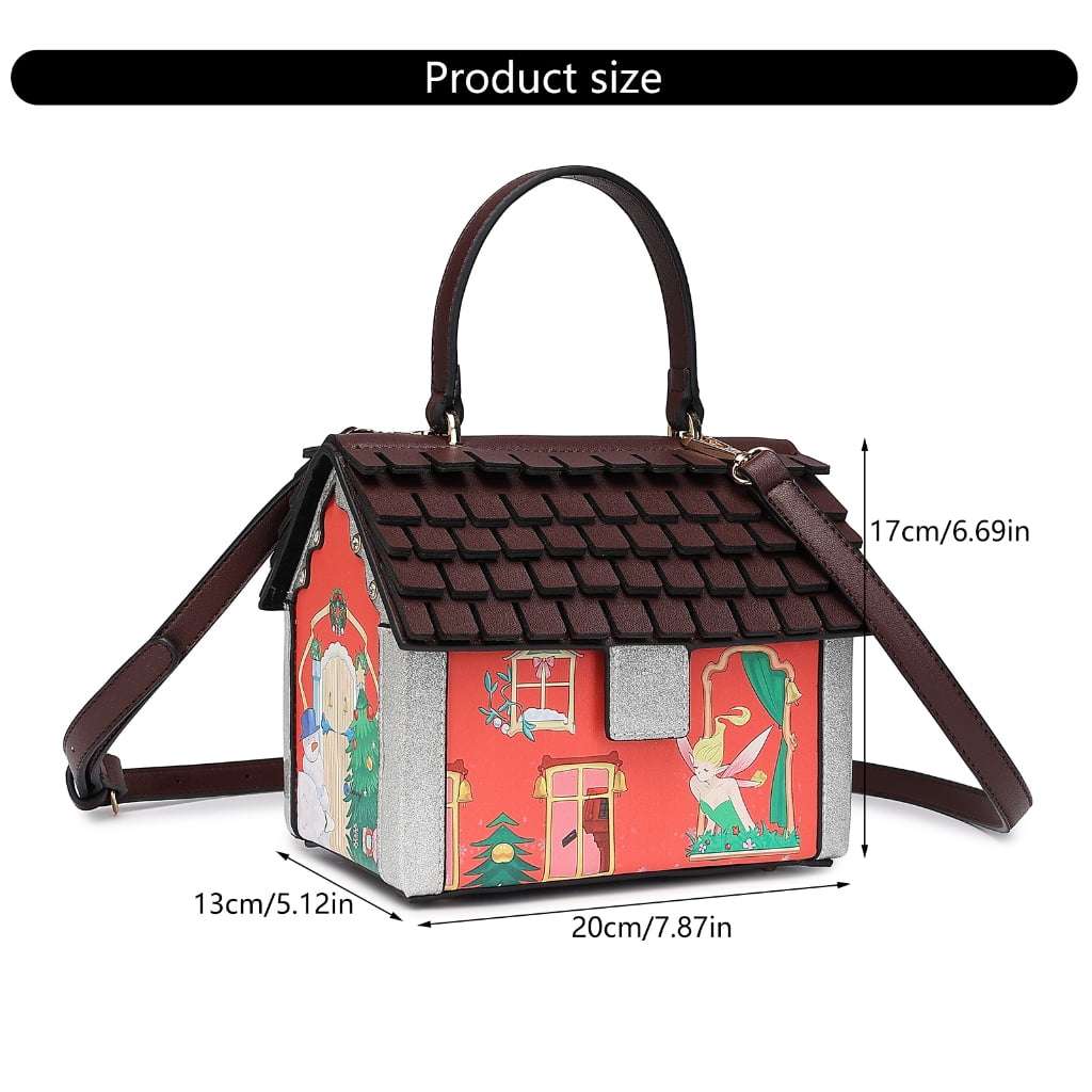 Osdhezcn Unique Christmas House Shaped Purse for Women PU Crossbody Bag Shoulder Bags with Adjustable Strap Fun Handbag