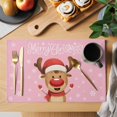 thumbnail image 2 of Merry Christmas Placemats Set of 6, Pink Winter Xmas Hat Deer Snowflake Placemats for Dining Table, Place Mats for Kitchen Tabletop, Waterproof Wipeable Dining Table Mats Set, 2 of 9