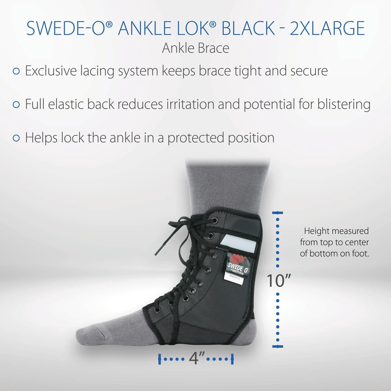 Swede-O Ankle Lok Reinforced Laced Ankle Brace with Stays, High Support for Sports, Black, XXLarge