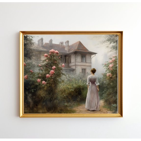 Fall Decor Vintage Landscape Sketch Neutral Wall Art Vintage Country Cottage Landscape Art Print Wall Art