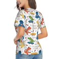 thumbnail image 3 of Xecao Dinosaur (2) for Women's V-Neck T-Shirts-Elegant Half-Sleeve Tops Perfect for Summer-Medium, 3 of 5
