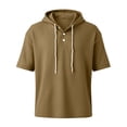 thumbnail image 5 of Men's Cotton Pullover Hooded Top Short Sleeve Casual Solid Color T-Shirt Hoodie Drawstring Loose Fit Summer Basic Streetwear Outfits Travel Essential | JASKFLY,Khaki M, 5 of 7