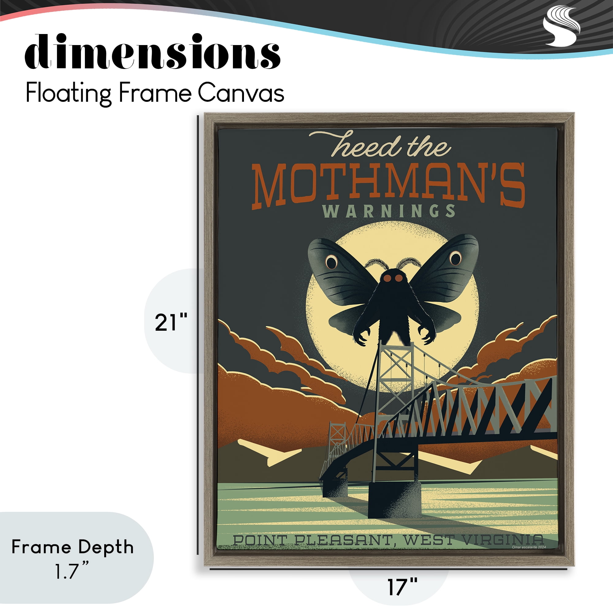 Stupell Industries Cryptid Tourism West Virginia Brown Framed Floater Canvas Wall Art, design by Omar Escalante