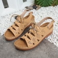 thumbnail image 5 of Hurxie Wedge Sandals for Women Dressy: Comfortable Walking Summer Low Platform Ankle Strap Open Toe Casual Dressy Women Flat Sandal Yellow 37, 5 of 7