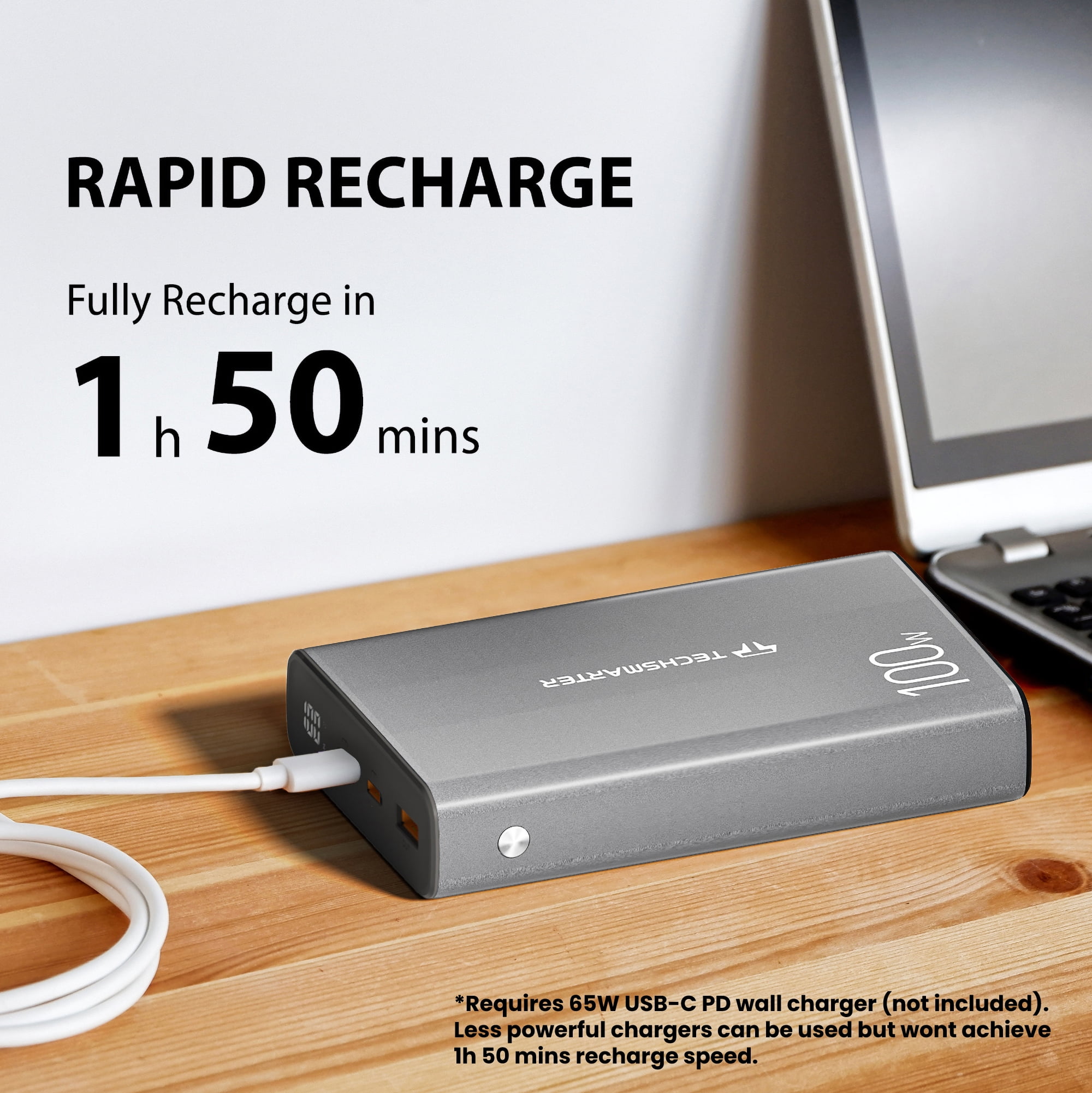Techsmarter 20000mah 100W (Max 130W) Dual USB-C PD PPS Power Bank with Samsung Super Fast Charging. Portable Charger Compatible with iPhone, Galaxy, iPad, MacBook, Chromebook, XPS, ThinkPad, Surface
