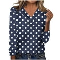 thumbnail image 2 of EchfiProm Fall Tops for Women Blue Long Sleeve V-Neck Relaxed Fit Ladies T-Shirt, 2 of 7