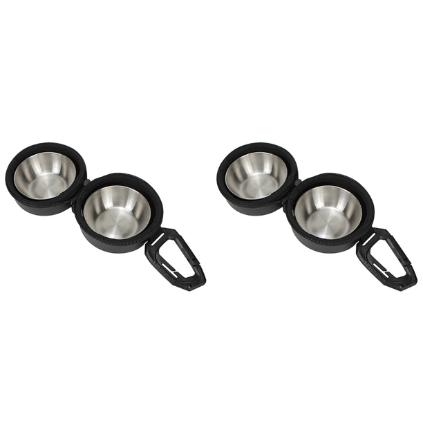 Comedero colgante para mascotas con tazas dobles contenedor de comida para acampar con estuche EVA para perros y gatos