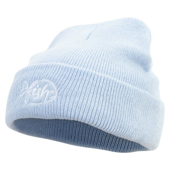 Sad Fish Logo Embroidered Super Stretch Knit Watch Cap Beanie - Columbia Blue OSFM