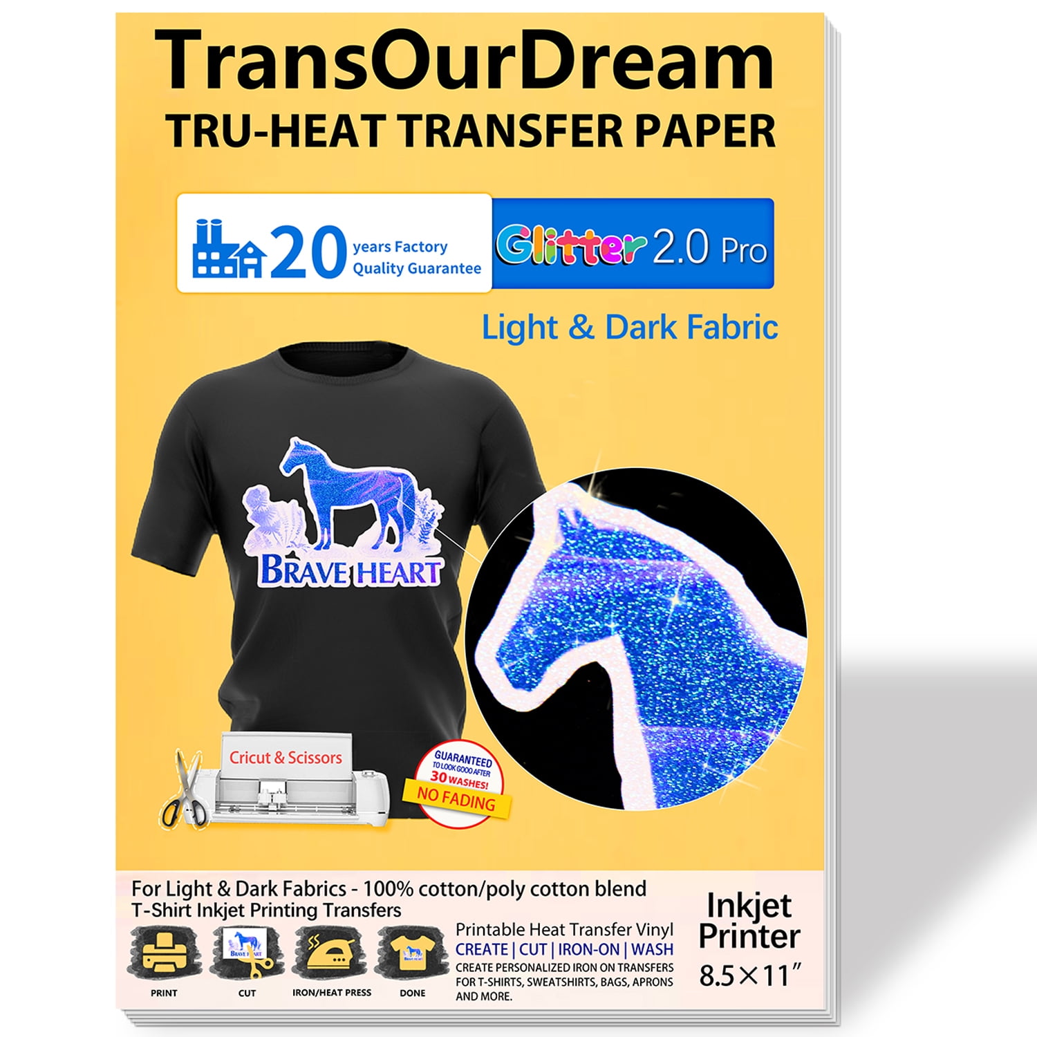 Glitter Colorful Heat Transfer Vinyl Iron on HTV Transfer Film T-shirts Garments 