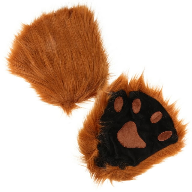 Miangastore 1 Pair Fingerless Gloves Animal Paw Shape Light Brown Polyester For Cosplay Performance Gift