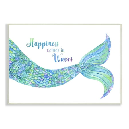 Stupell Industries Happiness Comes in Waves Detailed Mermaid Tail Sentiment Painting Unframed Art Print Wall Art, Design by Jackie Decker