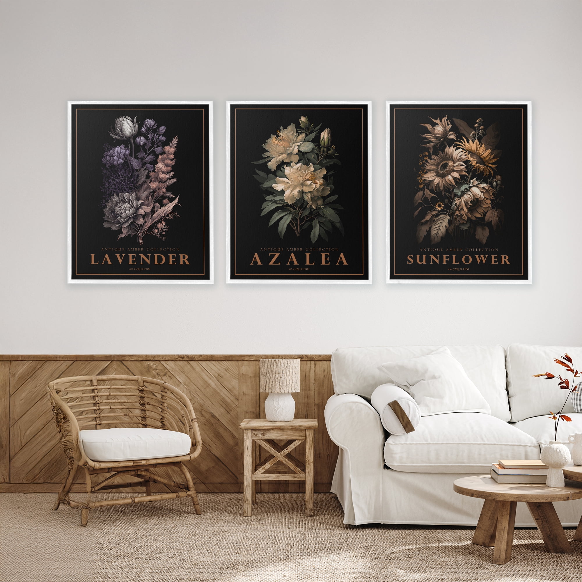 Stupell Industries Antique Botanical Herb Bushels 3 Piece White Framed Giclee Art Set, design by Christopher Giampietro