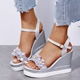 thumbnail image 5 of WIZUTIZ Wedge Sandals for Women Sandals Women Comfort Casual Elastic Jeweled Shiny Sandals Pull-On Round Toe Summer Shoes Mid Heel (2"-3") Wide Solid Sandals for Older Women Club Savings Silver, 5 of 6