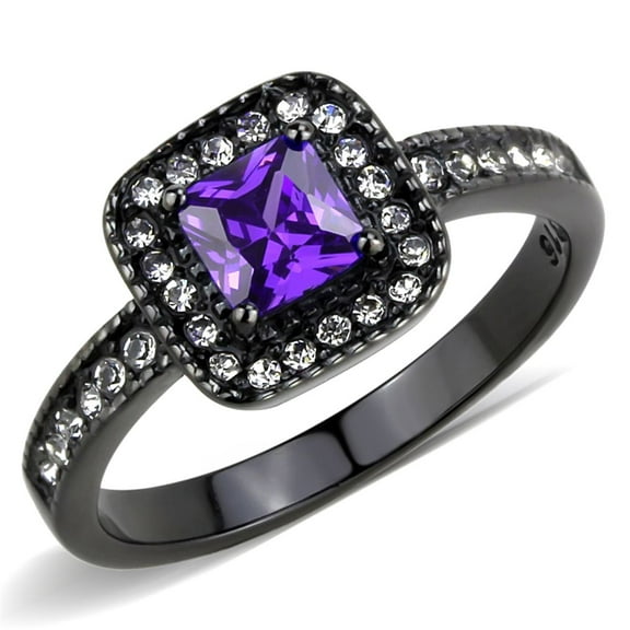 Luxe Jewelry Designs IP Black Women's Stainless Steel Ring with Tanzanite AAA Grade CZ - Size 8