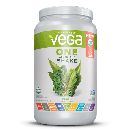 Vega One Organic All in One Shake, Plain Unsweetened 26.9 oz, 20 (Best All Natural Protein Shake)