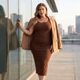 thumbnail image 2 of Vestido de verano sin mangas de talla grande para mujer Agnes Orinda, vestido de cóctel ajustado con escote cuadrado, vestido de tanque 3X marrón, 2 of 8