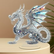 cpengpj 2D Acrylic Bohemian Style Clear Crystal Dragon Figurine Collectibles Art Glass Animal Ornament Decoration for Office Table Home Bedroom