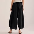 thumbnail image 5 of OIOLOYJM Wide Leg Cropped Pants for Women Lace Hem Drawstring High Elastic Waist Flowy Pants Summer Pleated Boho Beach Wide Leg Loungewear Black 2XL, 5 of 6