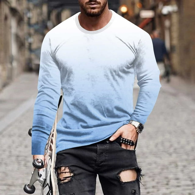 Blusas y camisas de manga larga con cuello redondo para hombre, blusa informal de manga larga con cuello redondo y estampado, blusa de poliéster para hombre