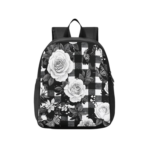 Toddler Backpack White Rose Pattern Waterproof Lightweight Backpack Casual Mini Daypack for Daycare & Travel