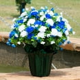 thumbnail image 6 of Sympathy Silks Memorial Artificial Flowers Weighted Pot Bouquet Decoration - Height 18"-20" - Artificial Greenery - Fade Resistant - Blue and White Mum Potted Silk, 6 of 9