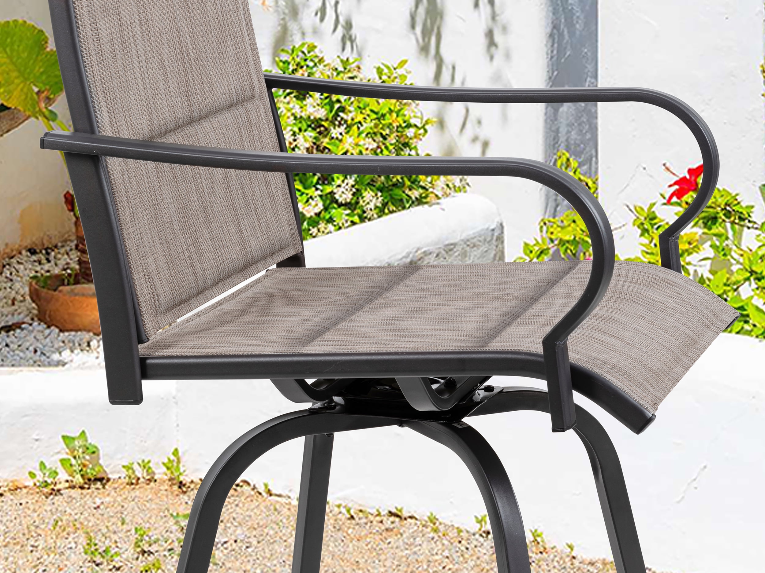 Walsunny 2 Piece Outdoor Swivel Metal Bar Stools Patio Height Textilene Chairs with High Back and Armrest, Gray