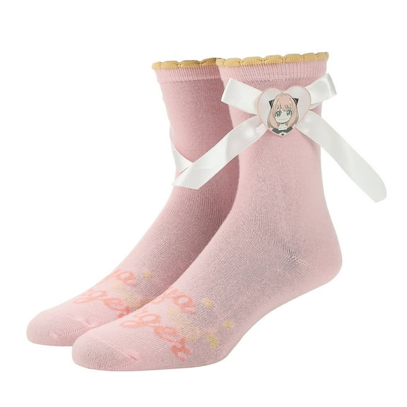 Spy X Family Anya Character Patch On 3D Bow Women's Cradle Pink Casual Crew Socks