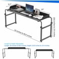 thumbnail image 3 of Overbed Table with Fence Design, Hospital Bed Table w/Wheels, Adjustable Width&Height Rolling Over Bed Table, Queen Size Mobile Computer Desk Standing Workstation Laptop Cart for Home, Black, 3 of 9