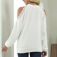 thumbnail image 3 of Blusa de mujer con hombros descubiertos y cuello redondo Camisa de manga larga Diseño de encaje Color puro para el hogar Blanco L, 3 of 8