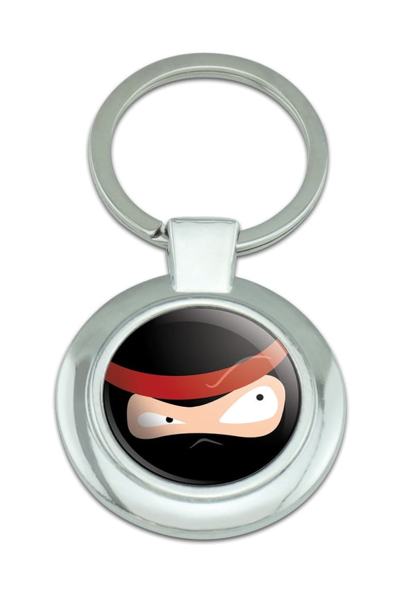 Ninja Face Head Classy Round Chrome Plated Metal Keychain