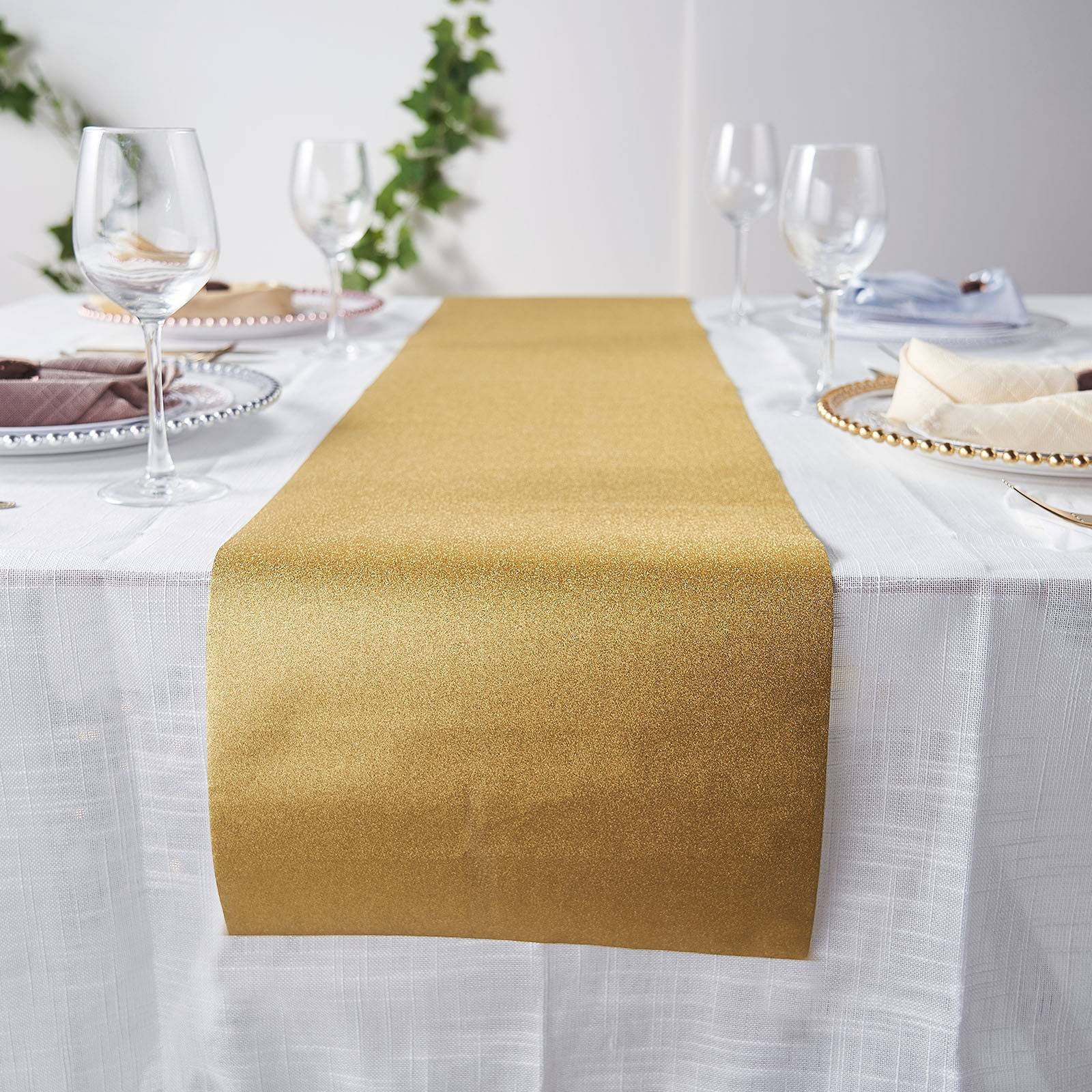 Efavormart 9Ft Gold Glitter Paper Table Runner Roll, Disposable Table