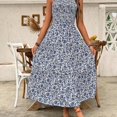 thumbnail image 4 of Womens Blue And White Ditsy Floral Spaghetti Strap Maxi Vacation Dress, 4 of 7