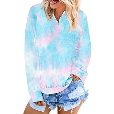 Aqestyerly Women's Sweatshirt Tie-Dye Printed Long Sleeve Pullover Casual Blouse Comfortable Lightweight Fashionable Top HWRETIE