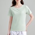 thumbnail image 5 of Womens Summer Casual T-Shirts Solid Color Base Tees Round Neck Short Sleeve Moisture Wicking Yoga Tops (L, Green), 5 of 5