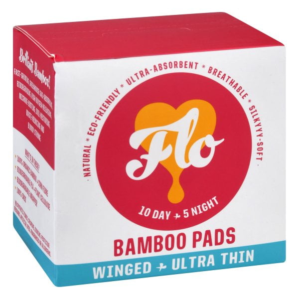 FLO Organic Bamboo Pads, Natural nonGMO Comfort Cotton, EcoFriendly
