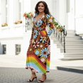 thumbnail image 3 of FKELYI Womens Fall Dress Long Sleeve Maxi Dress for Wedding Party Groovy Hippie Flower Print Casual Outdoor Cloth V Neck Soft Dresses with Pocket, L, 3 of 6