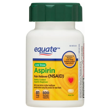 Equate Low Dose Aspirin Pain Relief Safety Coated Tablets, 81 mg, 500 Count, Compare to Bayer® Low Dose Aspirin Active Ingredient