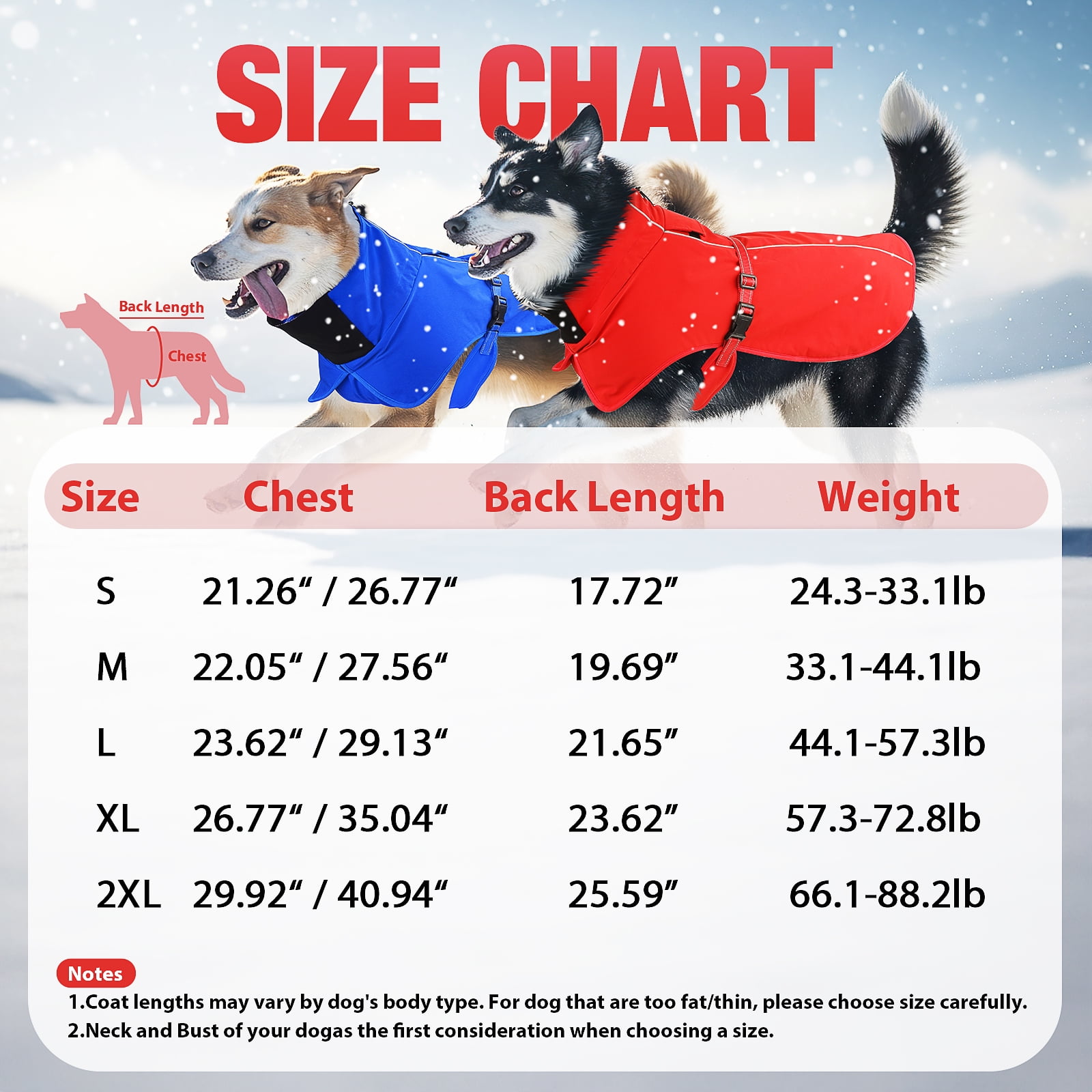 MASBRILL Dog Winter Coat , Waterproof Turtleneck Fleece Jacket with Harnsss for Small to Large Dogs, Warm Reflective Christmas Gift Dog Vest Pet Apparel, Red