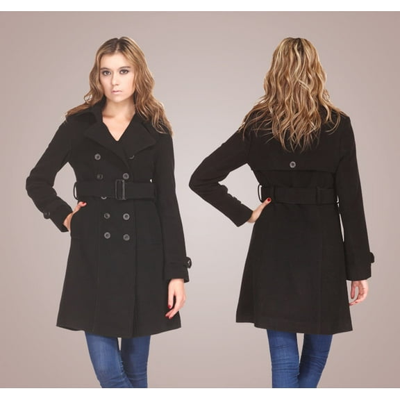 Zareen Wool Blend Coat with Trench Style-Black-S