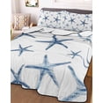 thumbnail image 3 of Quilts Full Size Bedding Set, Navy Blue Starfish Coastal Lightweight Quilted Comforter, Summer Beach Nautical Ocean Soft Reversible Bedspread Coverlet with Pillow Covers for All Season, 78" x 90", 3 of 7